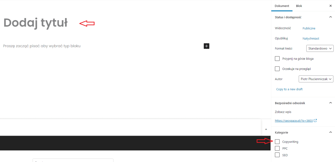 dodawanie tytułu i kategorii